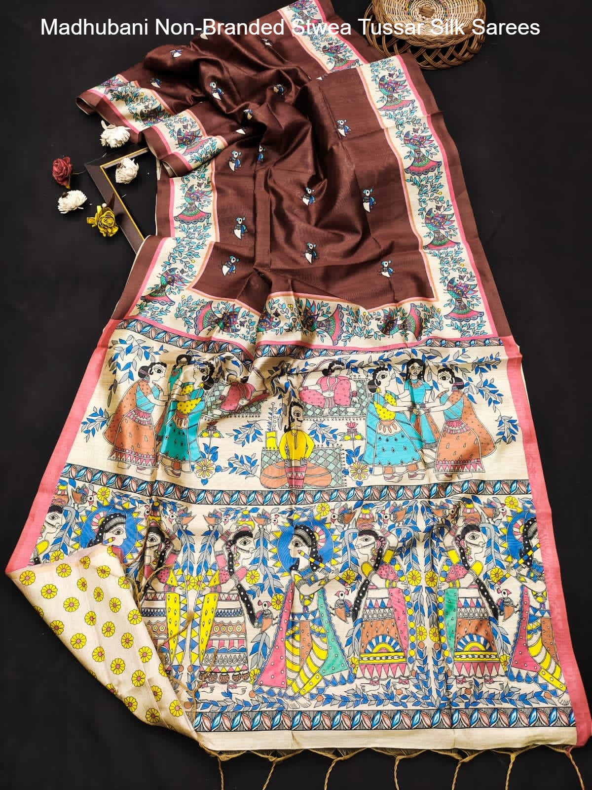 Madhubani Non-Branded Stwea Tussar Silk Sarees
