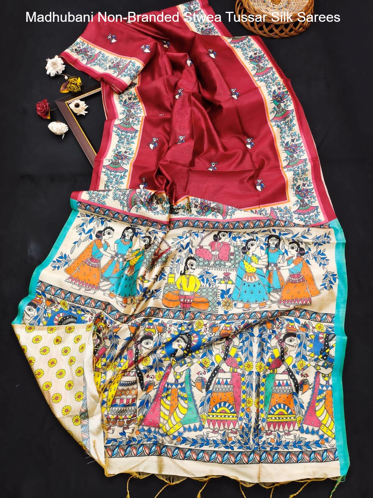 Madhubani Non-Branded Stwea Tussar Silk Sarees