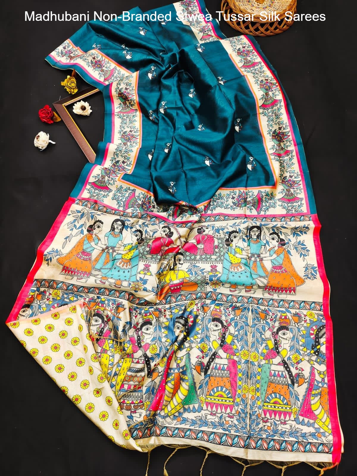 Madhubani Non-Branded Stwea Tussar Silk Sarees