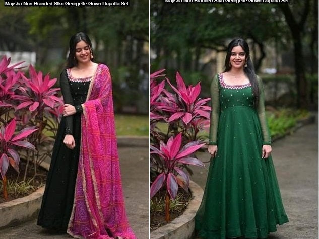 Majisha Non-Branded Stkri Georgette Gown Dupatta Set