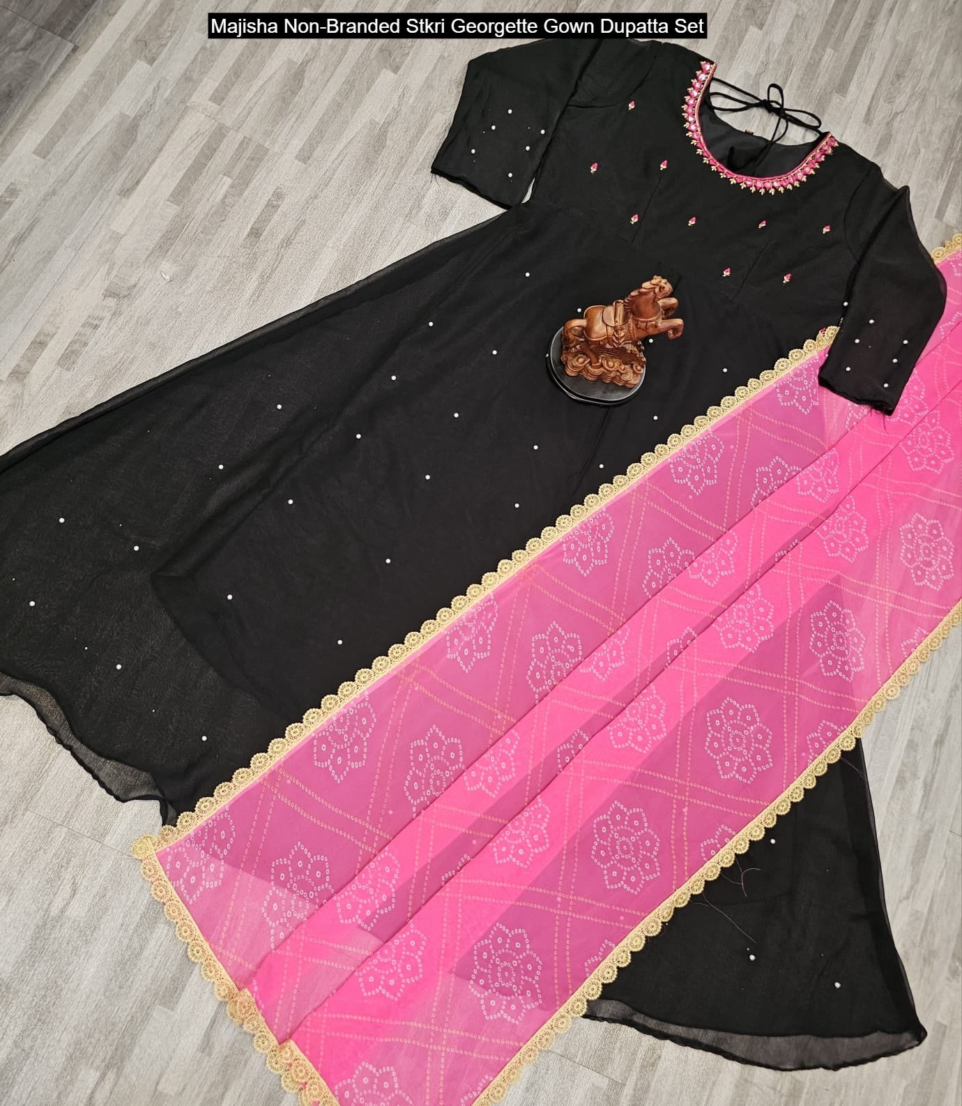 Majisha Non-Branded Stkri Georgette Gown Dupatta Set