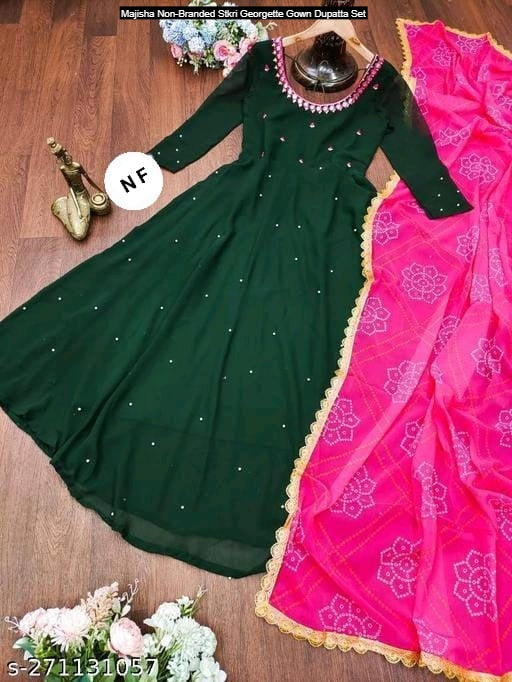 Majisha Non-Branded Stkri Georgette Gown Dupatta Set