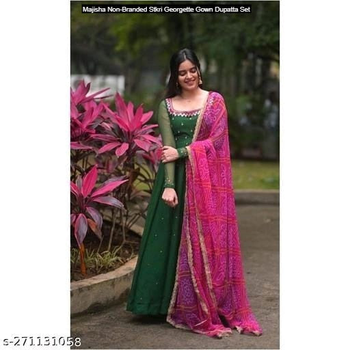 Majisha Non-Branded Stkri Georgette Gown Dupatta Set