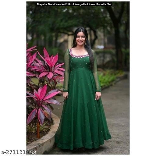 Majisha Non-Branded Stkri Georgette Gown Dupatta Set