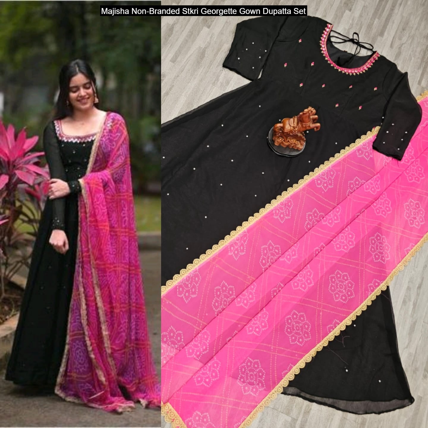 Majisha Non-Branded Stkri Georgette Gown Dupatta Set