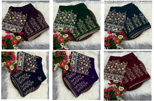 Malai Silk Non-Branded Stvan Georgette Sarees