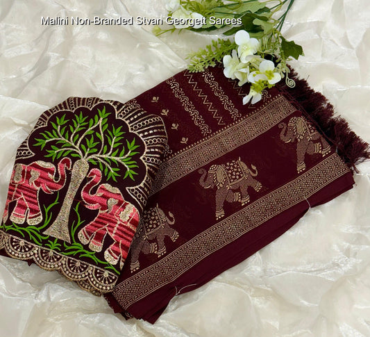 Malini Non-Branded Stvan Georgett Sarees