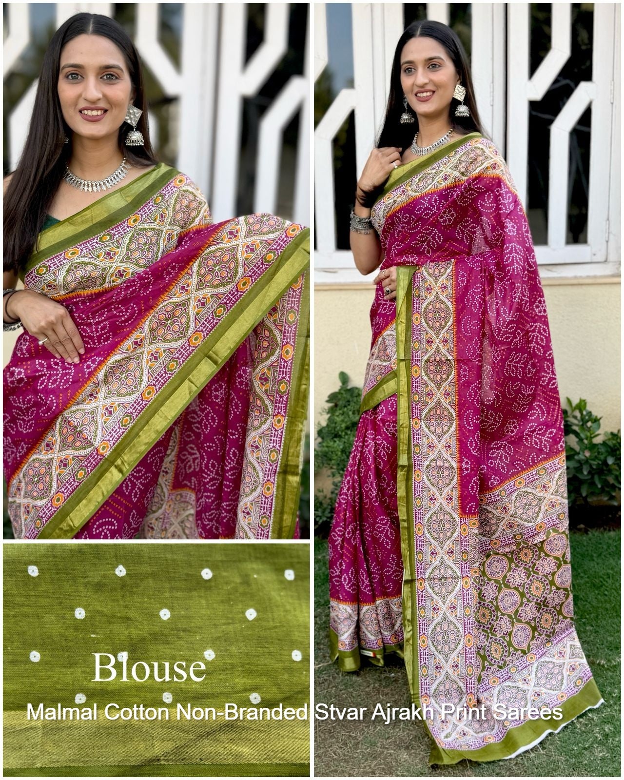 Malmal Cotton Non-Branded Stvar Ajrakh Print Sarees