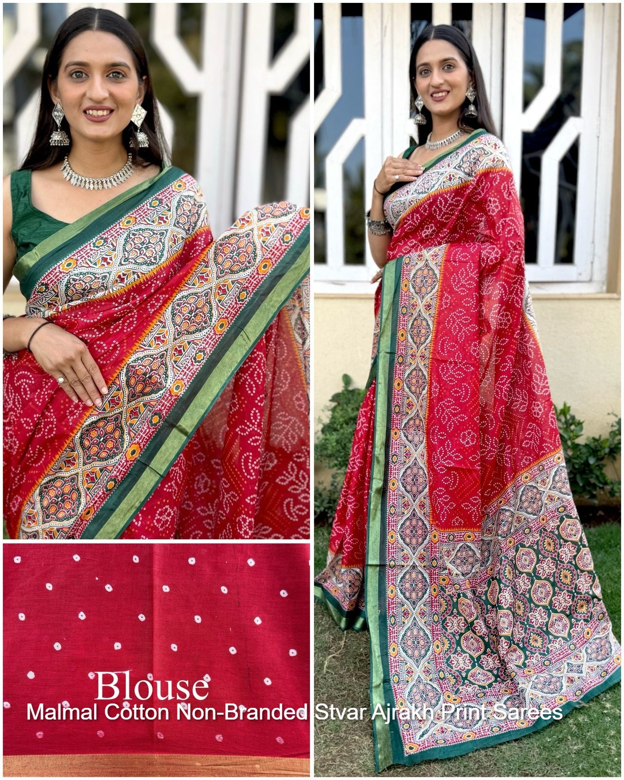 Malmal Cotton Non-Branded Stvar Ajrakh Print Sarees