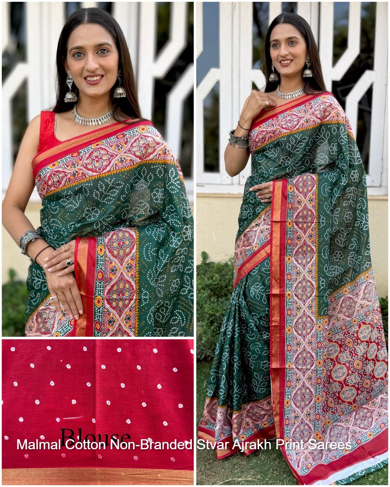 Malmal Cotton Non-Branded Stvar Ajrakh Print Sarees
