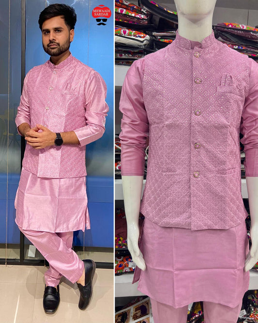 Manyavar 5 With Koti Pink Bluehills Mens Kurta Pyjama