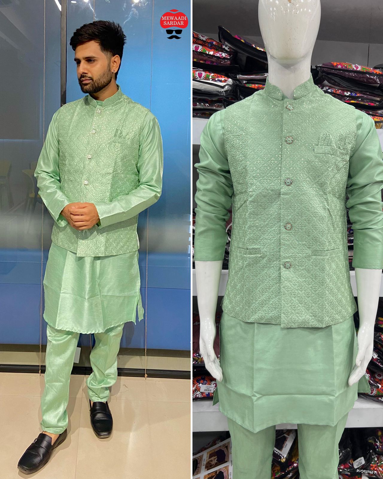 Manyavar 5 With Koti Pista Bluehills Mens Kurta Pyjama