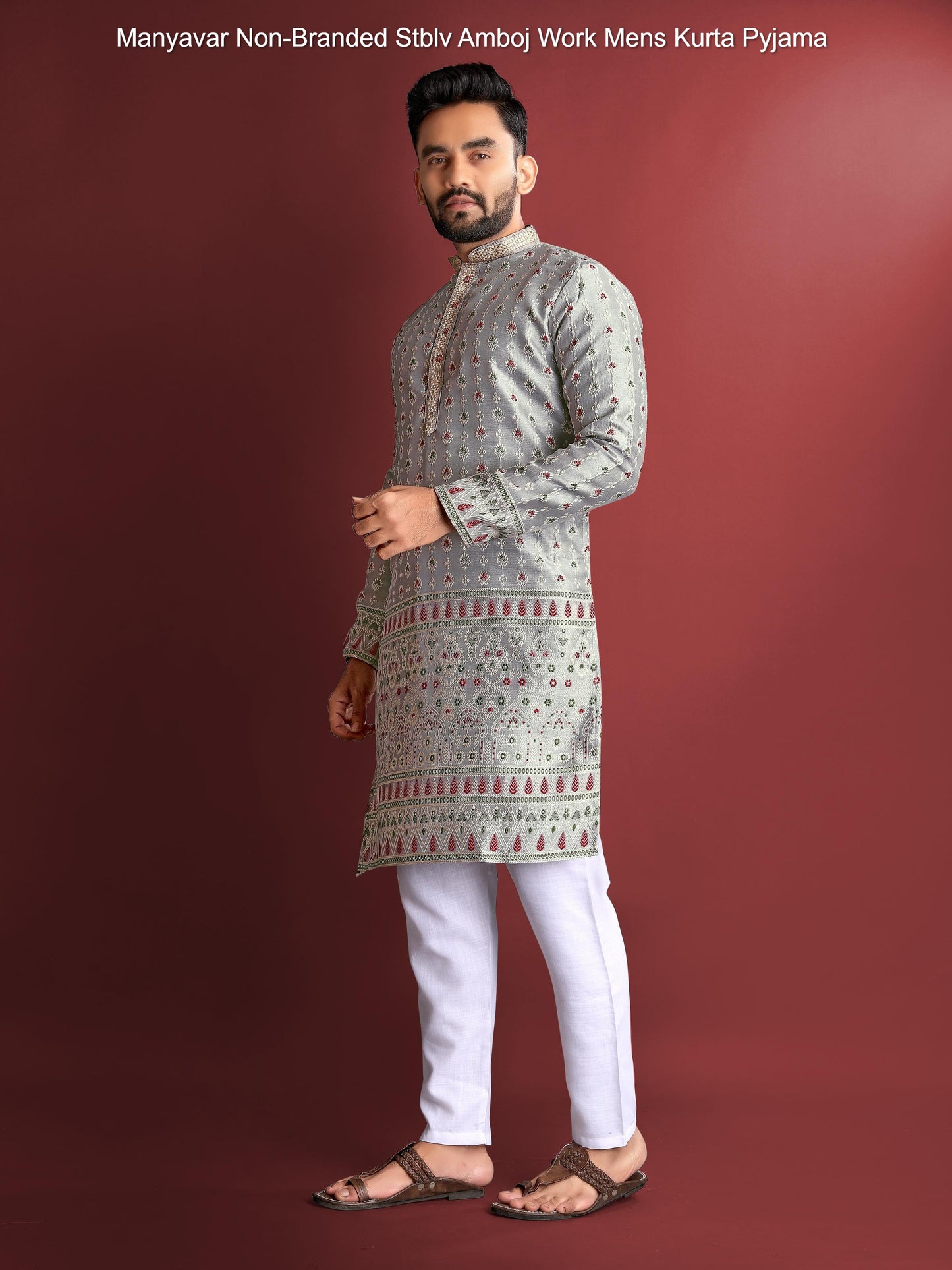 Manyavar Non-Branded Stblv Amboj Work Mens Kurta Pyjama
