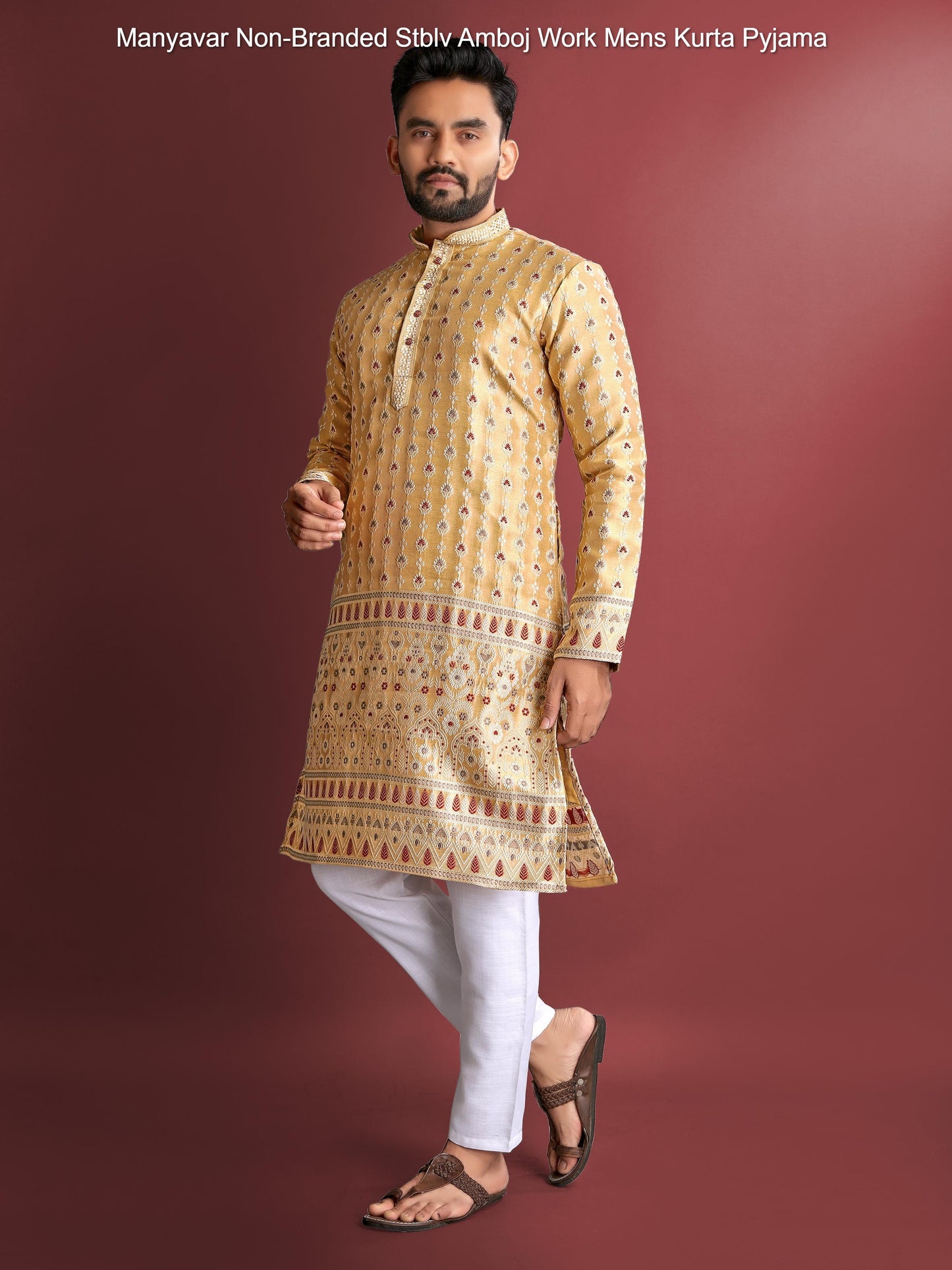 Manyavar Non-Branded Stblv Amboj Work Mens Kurta Pyjama