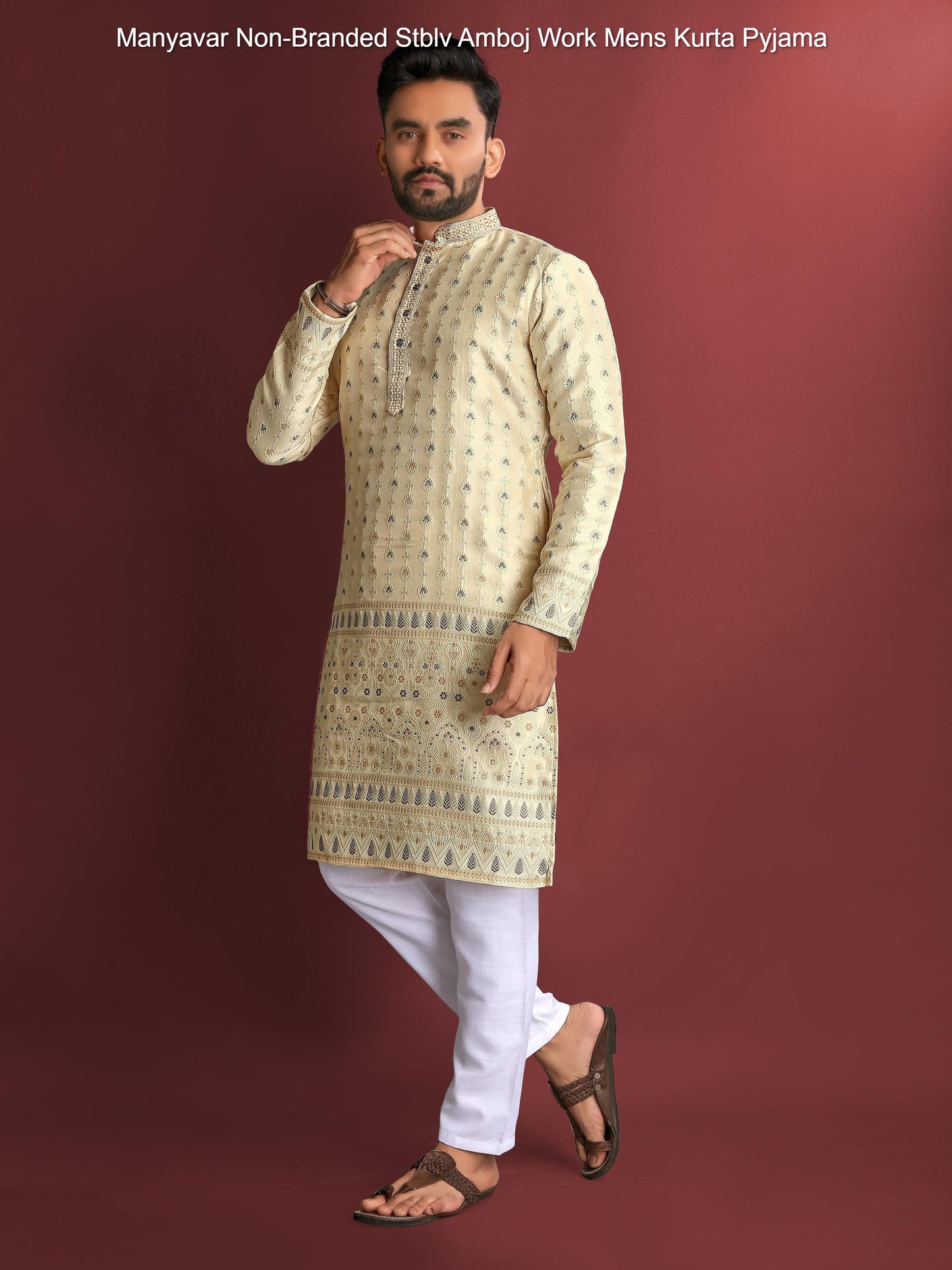 Manyavar Non-Branded Stblv Amboj Work Mens Kurta Pyjama