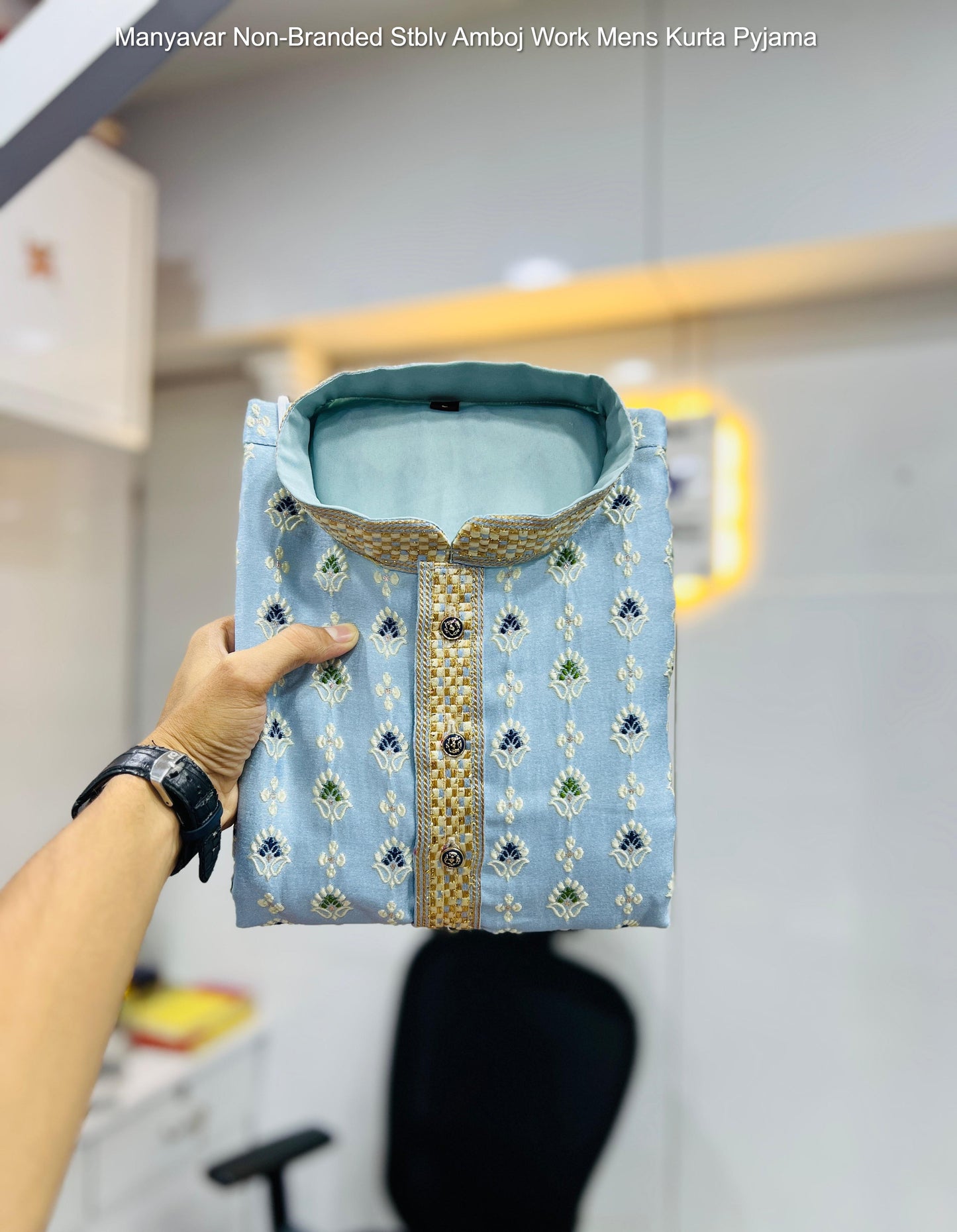 Manyavar Non-Branded Stblv Amboj Work Mens Kurta Pyjama