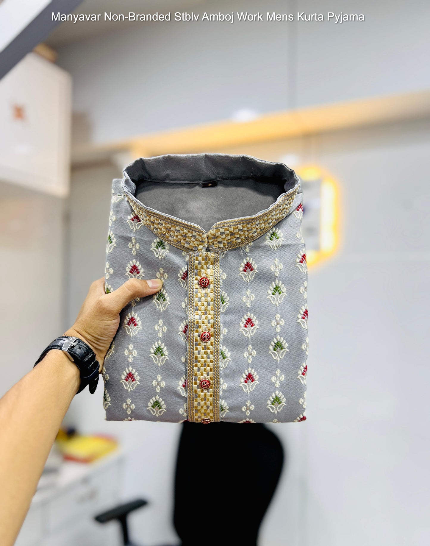Manyavar Non-Branded Stblv Amboj Work Mens Kurta Pyjama