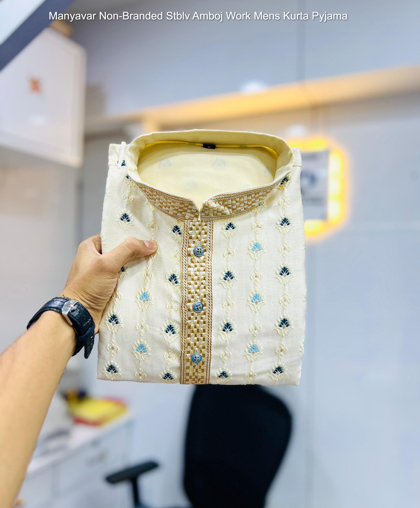 Manyavar Non-Branded Stblv Amboj Work Mens Kurta Pyjama