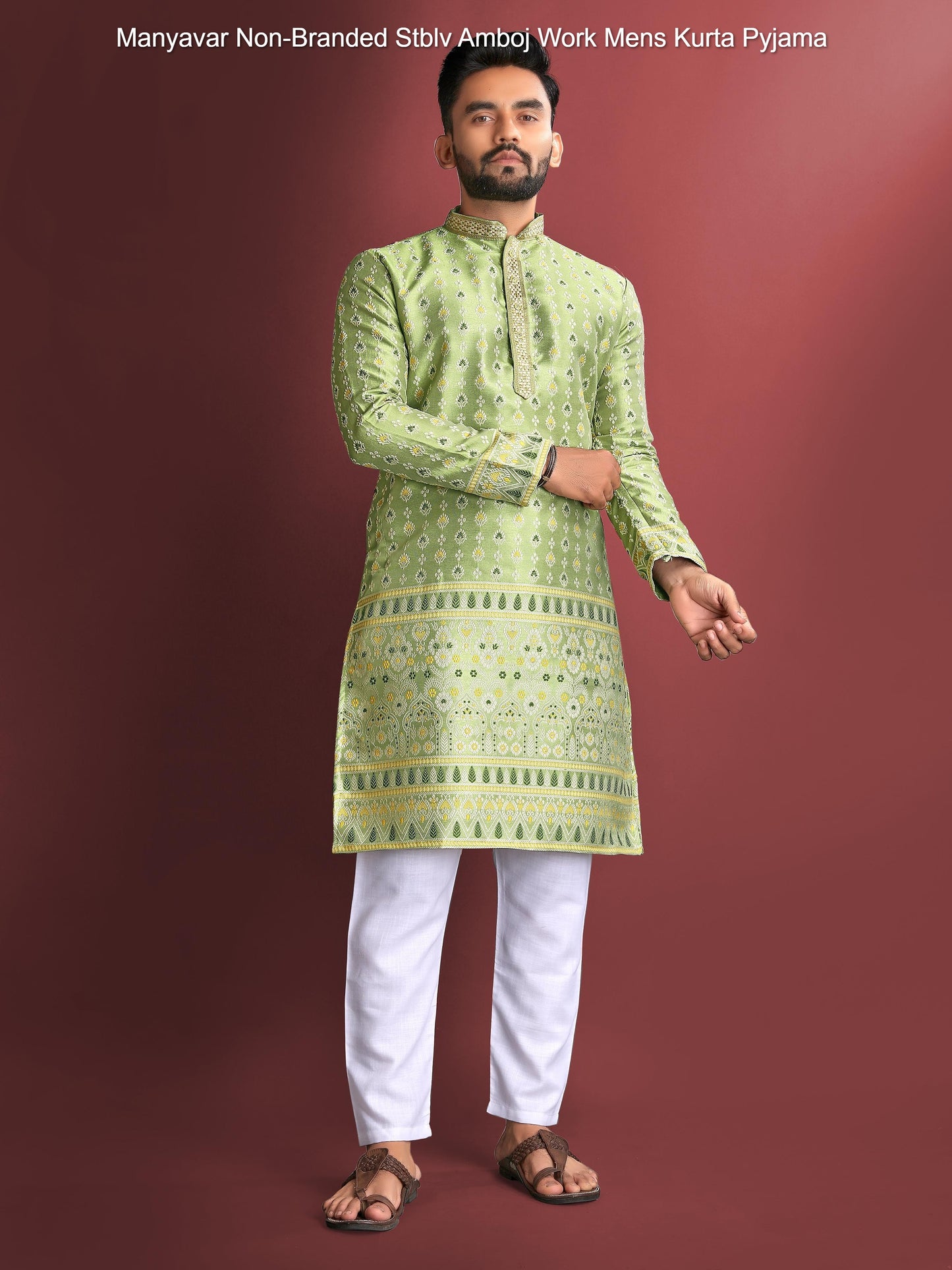 Manyavar Non-Branded Stblv Amboj Work Mens Kurta Pyjama