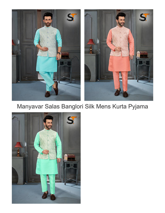 Manyavar Salas Banglori Silk Mens Kurta Pyjama