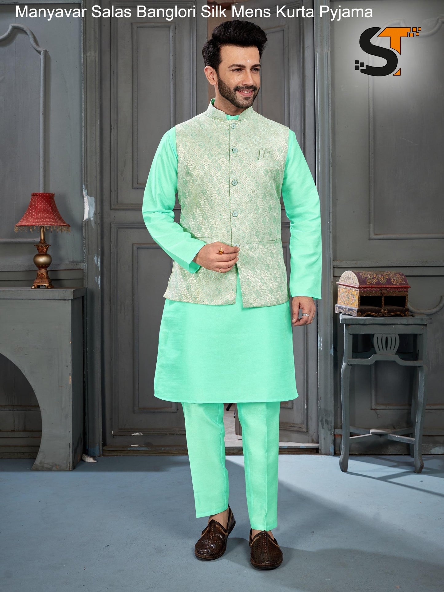 Manyavar Salas Banglori Silk Mens Kurta Pyjama