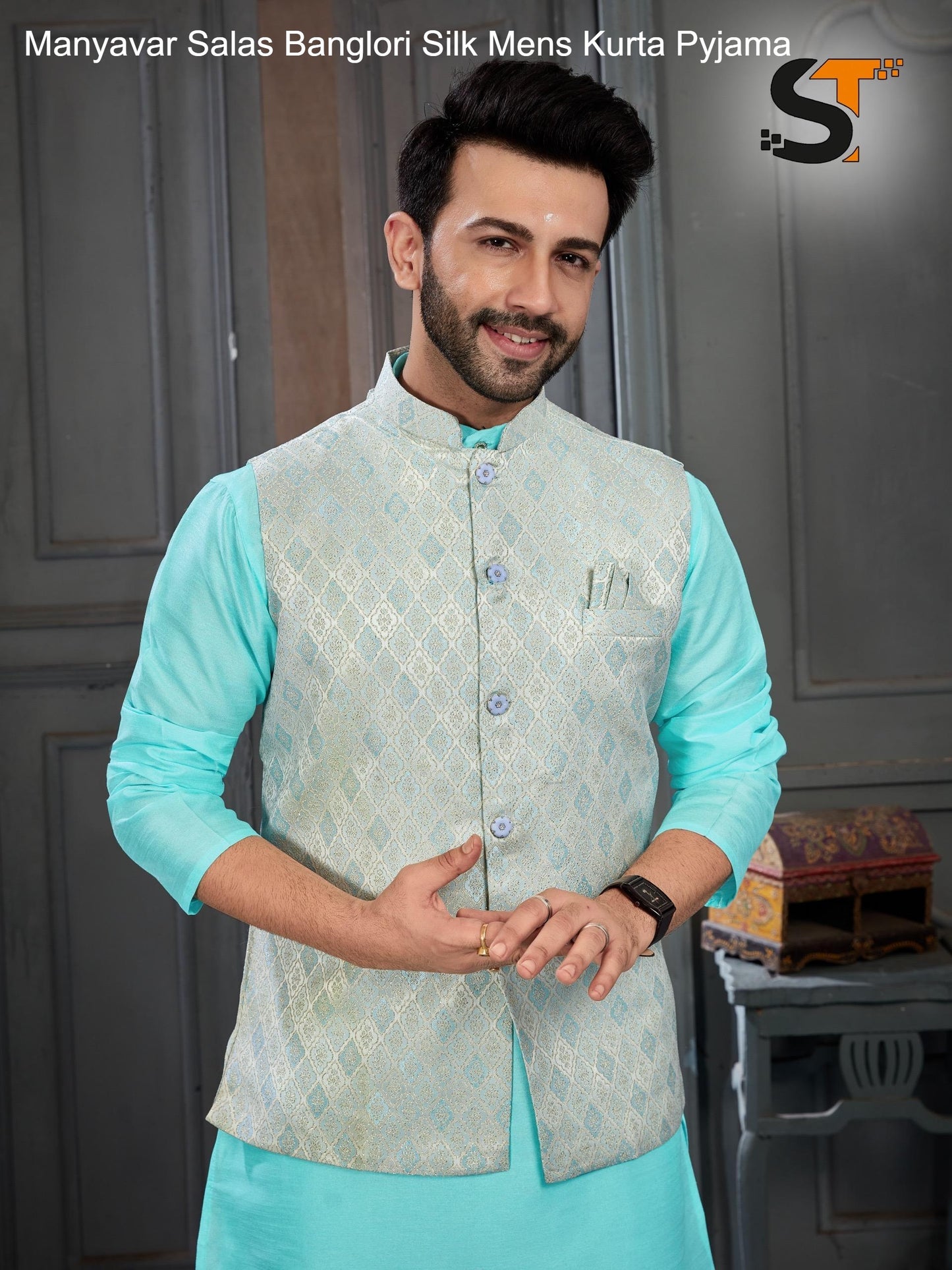 Manyavar Salas Banglori Silk Mens Kurta Pyjama