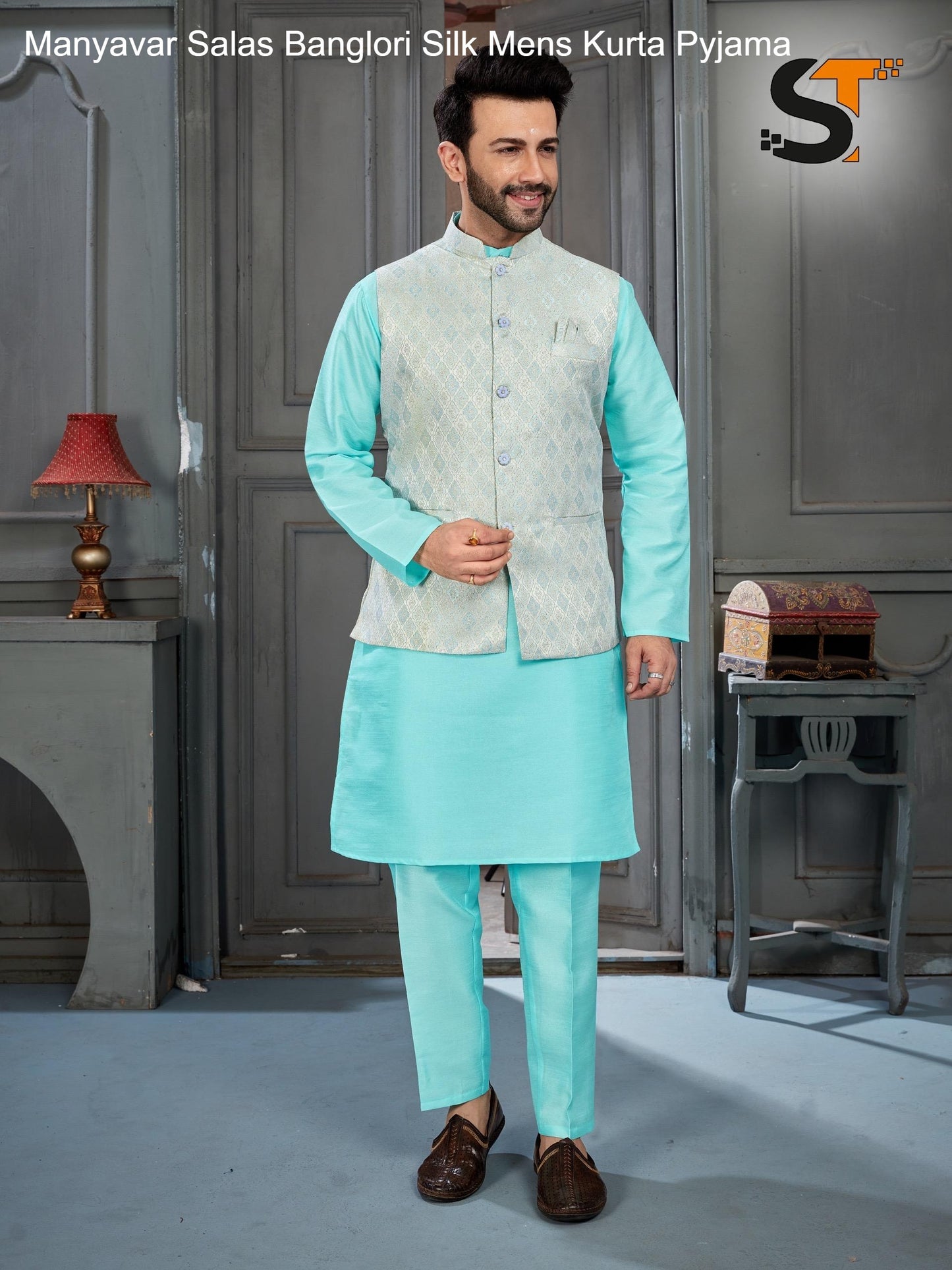 Manyavar Salas Banglori Silk Mens Kurta Pyjama