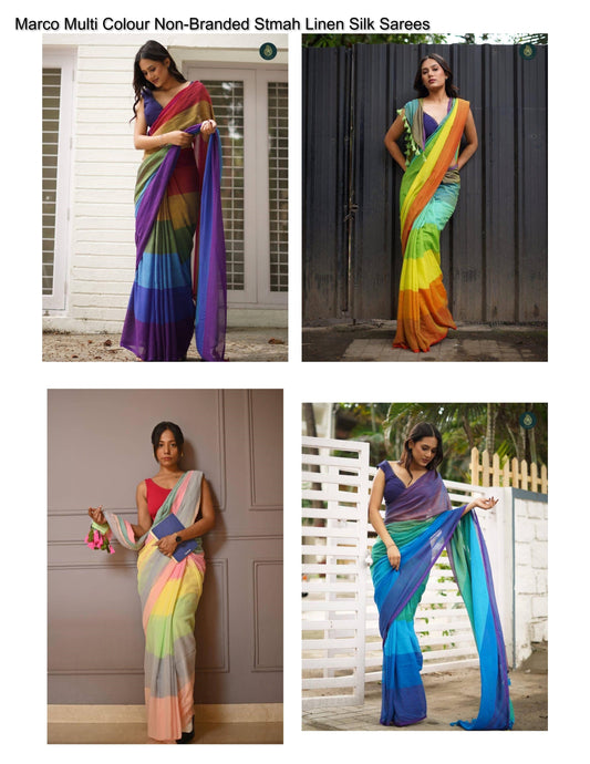 Marco Multi Colour Non-Branded Stmah Linen Silk Sarees