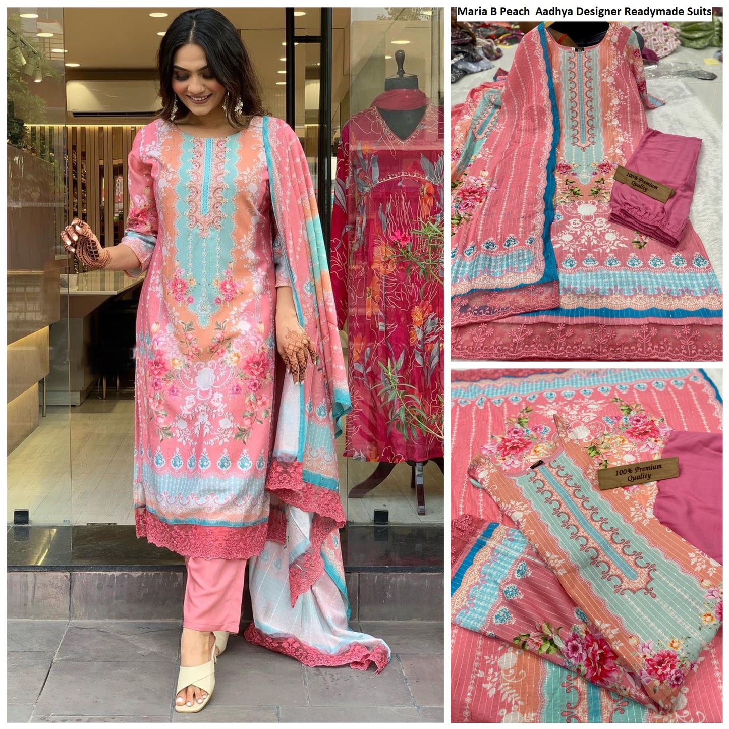 Maria B Peach Aadhya Designer Pakistani Readymade Suits