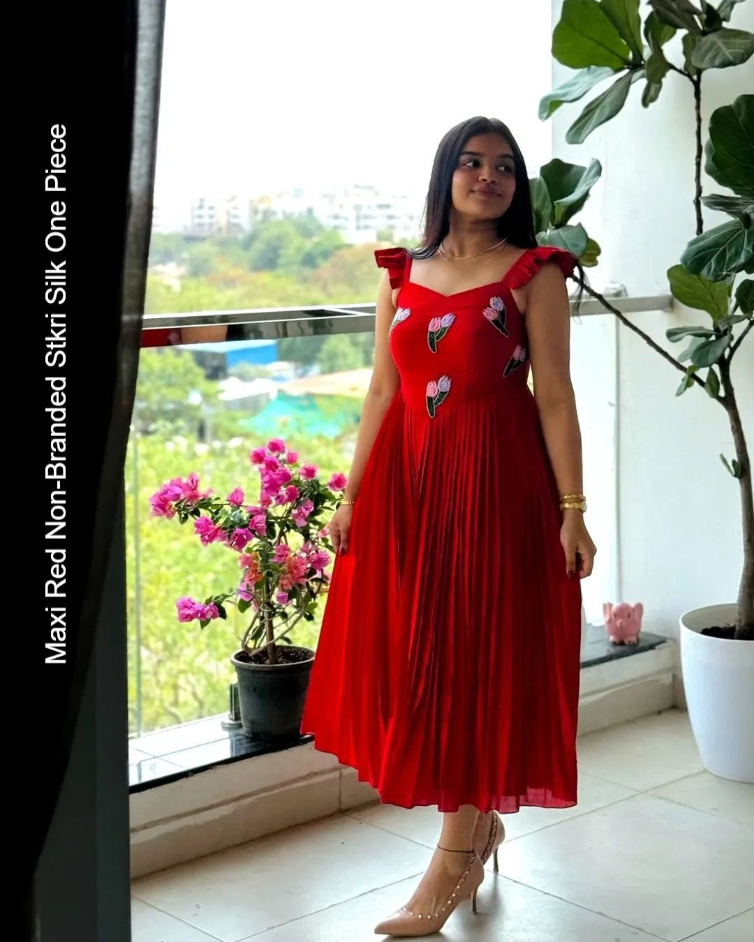 Maxi Red Non-Branded Stkri Silk One Piece