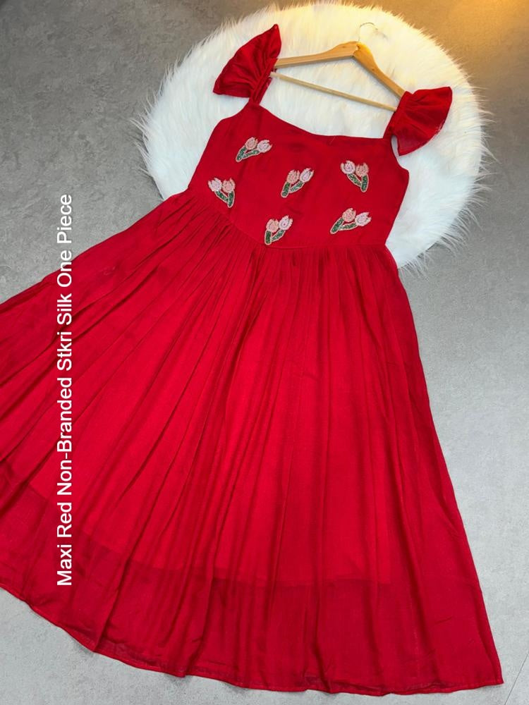 Maxi Red Non-Branded Stkri Silk One Piece