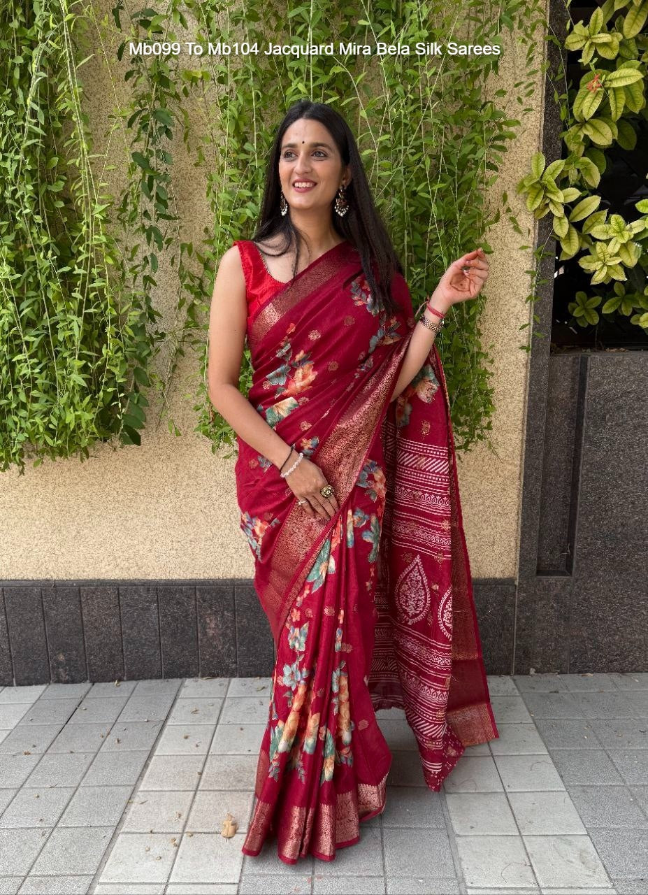 Mb099 To Mb104 Jacquard Mira Bela Silk Sarees