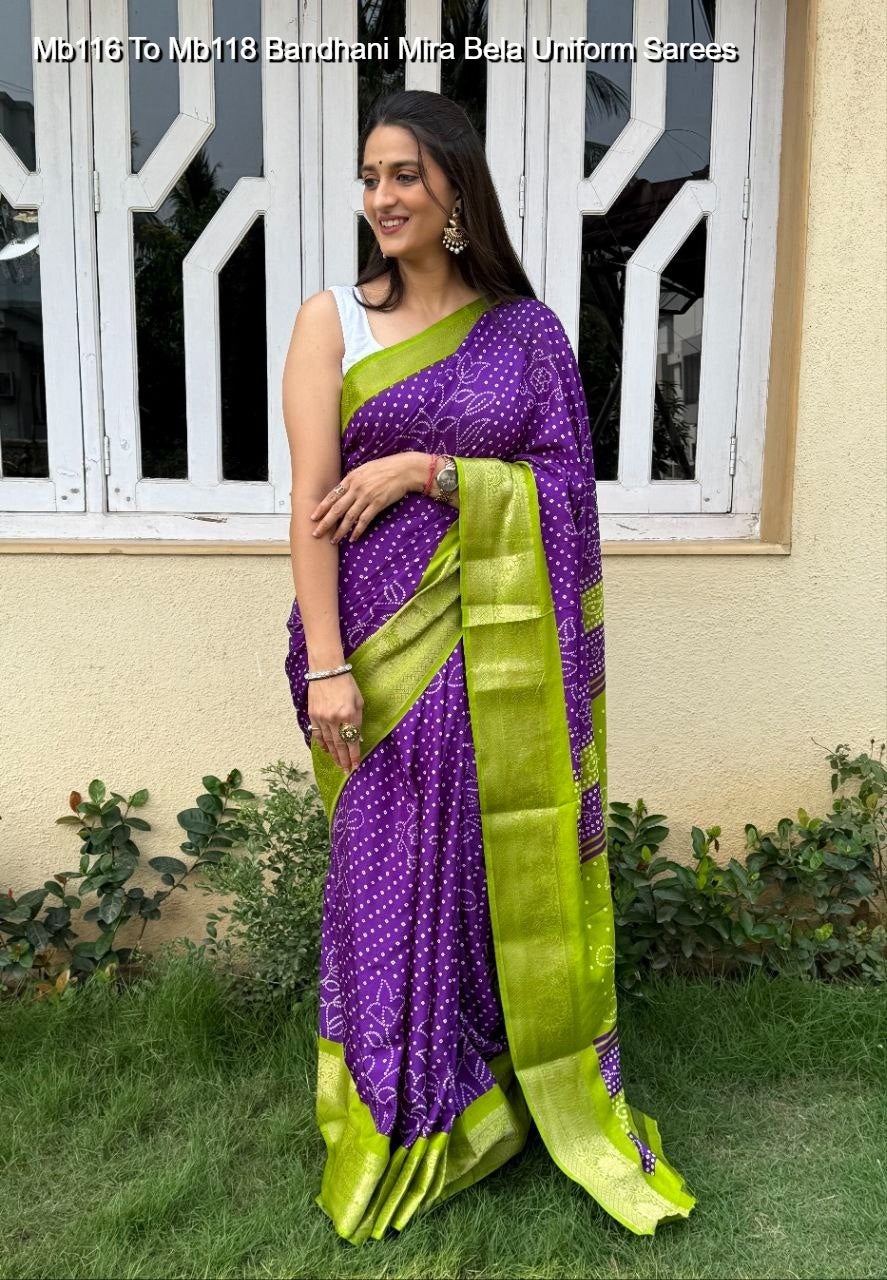 Mb116 To Mb118 Bandhani Mira Bela Uniform Sarees