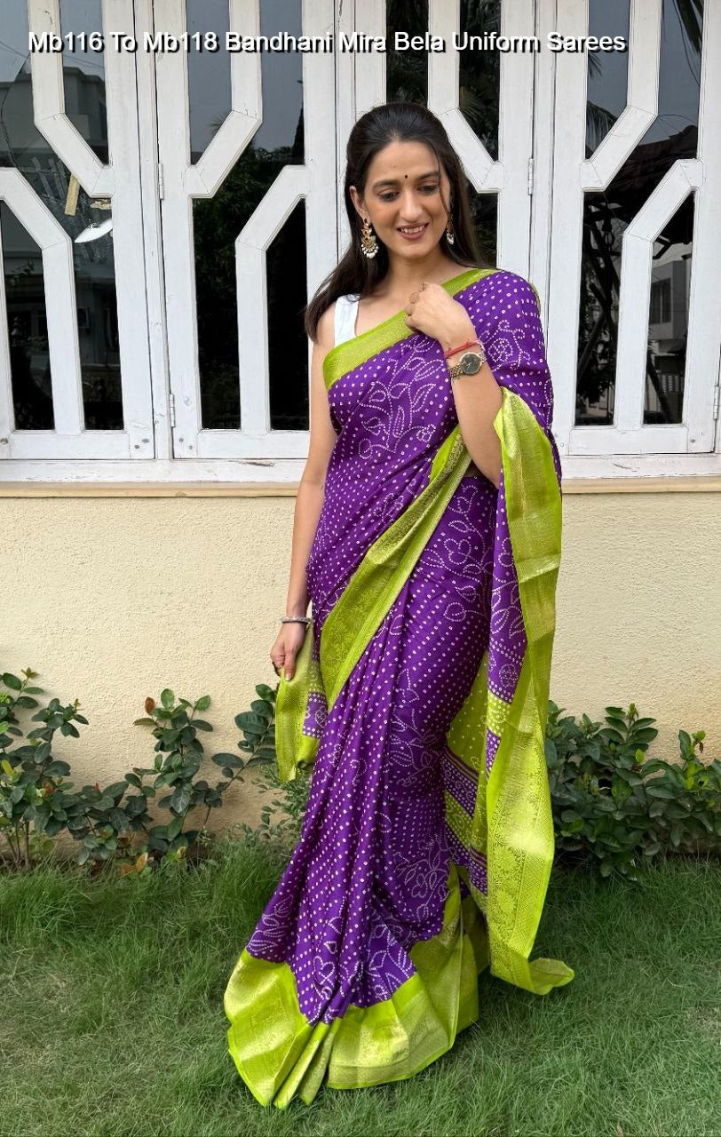 Mb116 To Mb118 Bandhani Mira Bela Uniform Sarees
