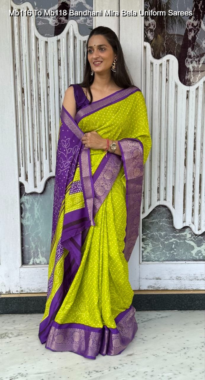 Mb116 To Mb118 Bandhani Mira Bela Uniform Sarees