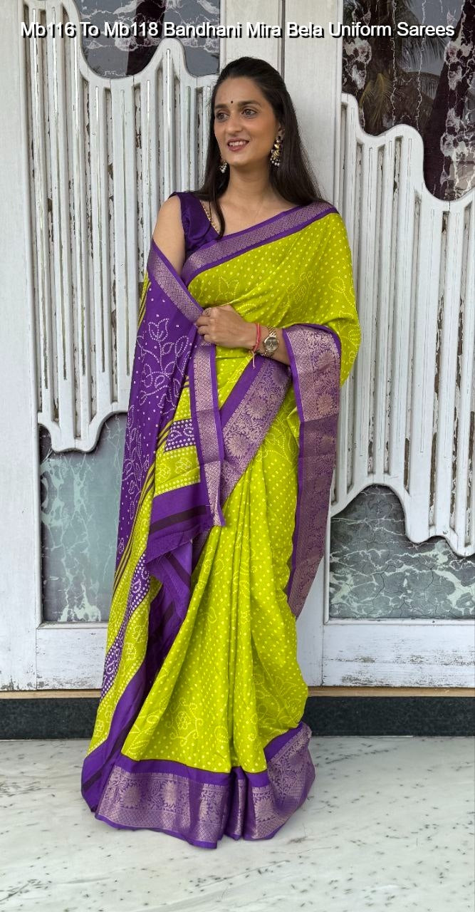 Mb116 To Mb118 Bandhani Mira Bela Uniform Sarees