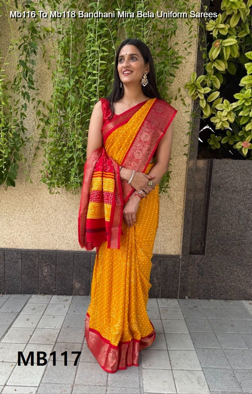 Mb116 To Mb118 Bandhani Mira Bela Uniform Sarees
