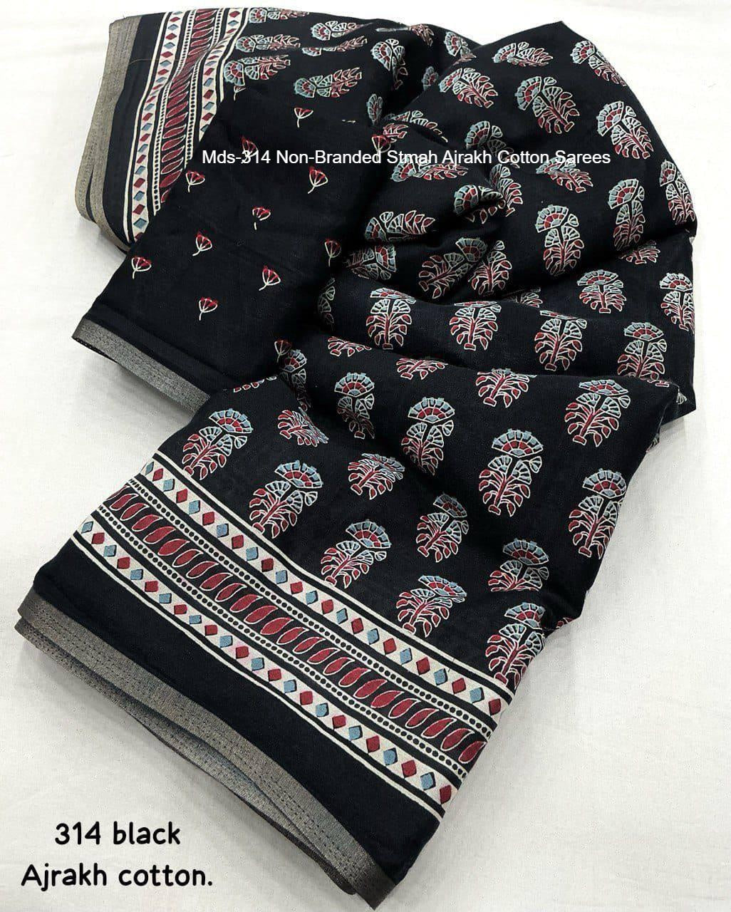 Mds-314 Non-Branded Stmah Ajrakh Cotton Sarees