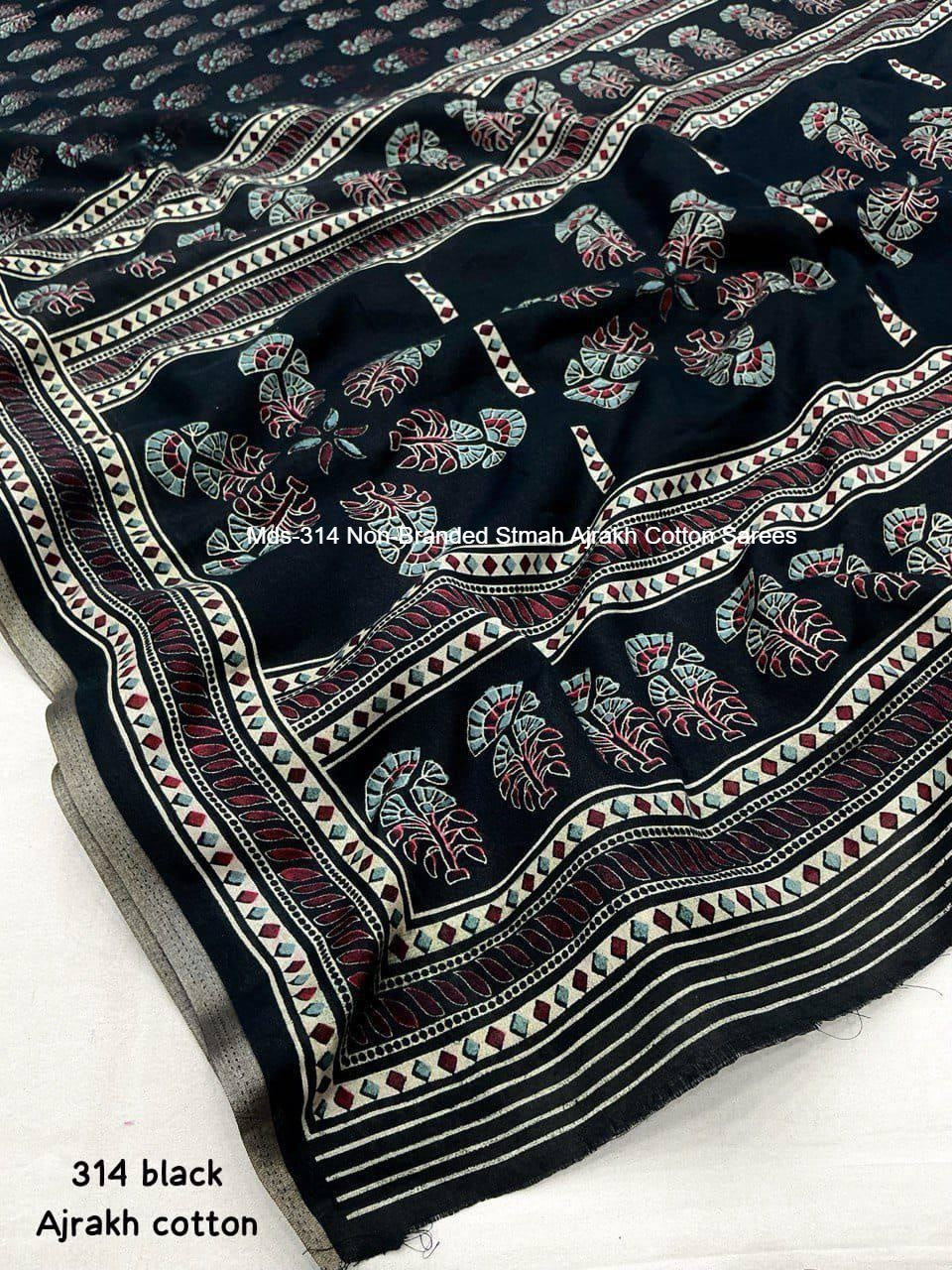 Mds-314 Non-Branded Stmah Ajrakh Cotton Sarees