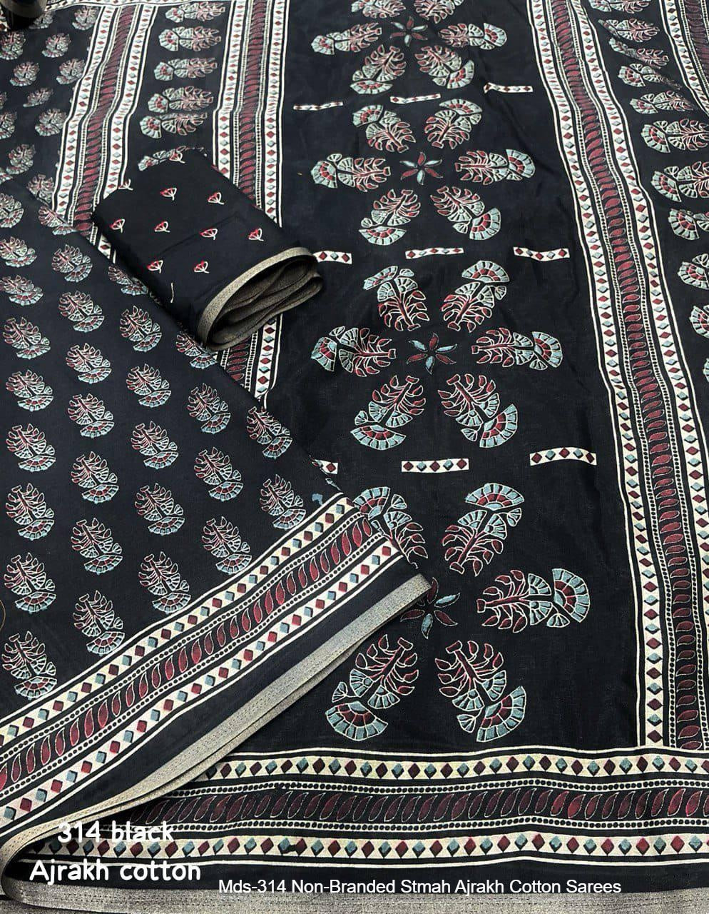 Mds-314 Non-Branded Stmah Ajrakh Cotton Sarees