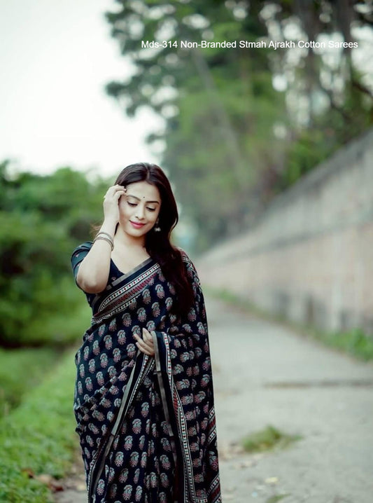 Mds-314 Non-Branded Stmah Ajrakh Cotton Sarees
