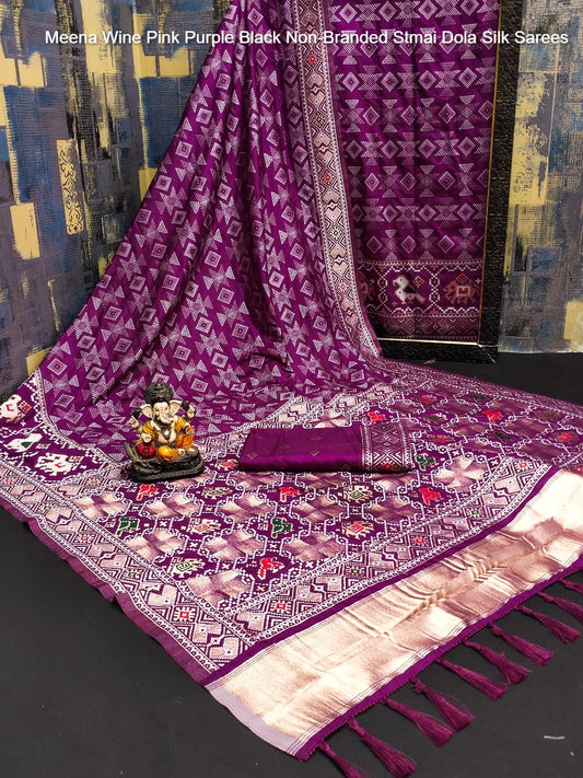 Meena Wine Pink Purple Black Non-Branded Stmai Dola Silk Sarees