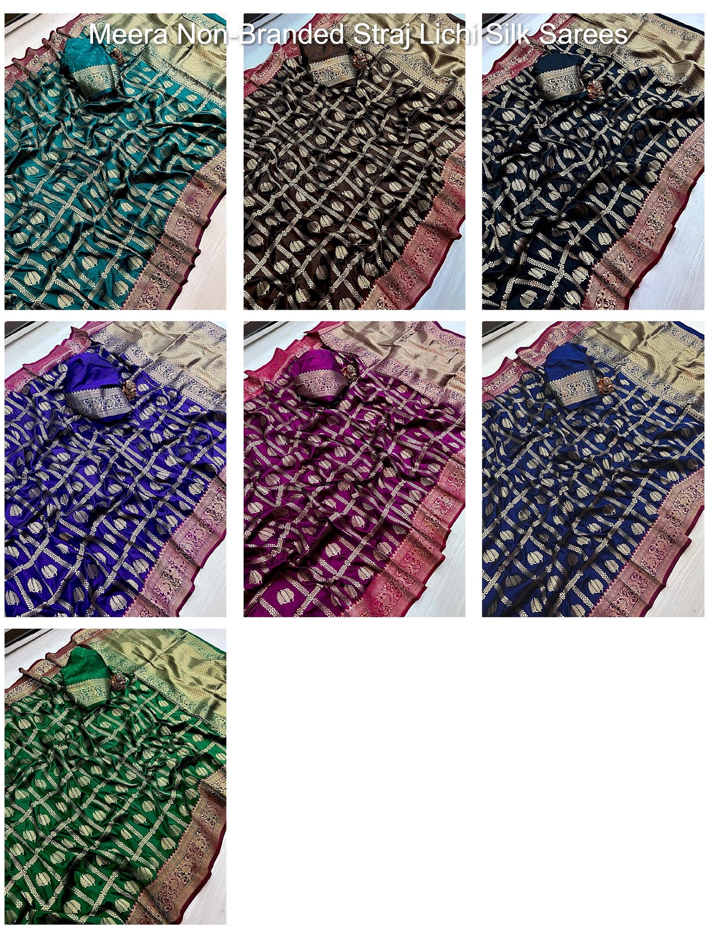 Meera Non-Branded Straj Lichi Silk Sarees