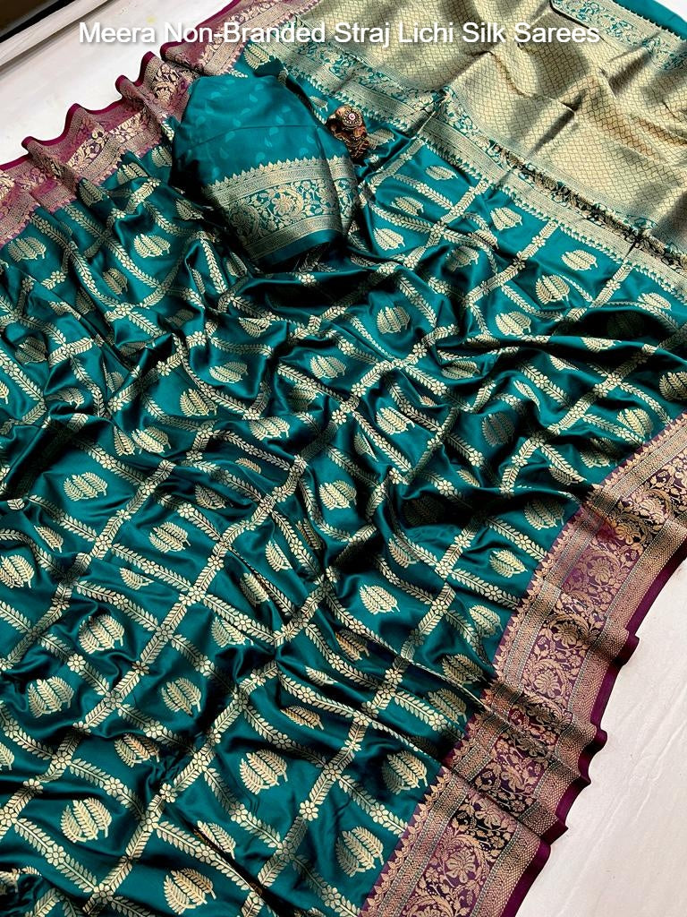 Meera Non-Branded Straj Lichi Silk Sarees