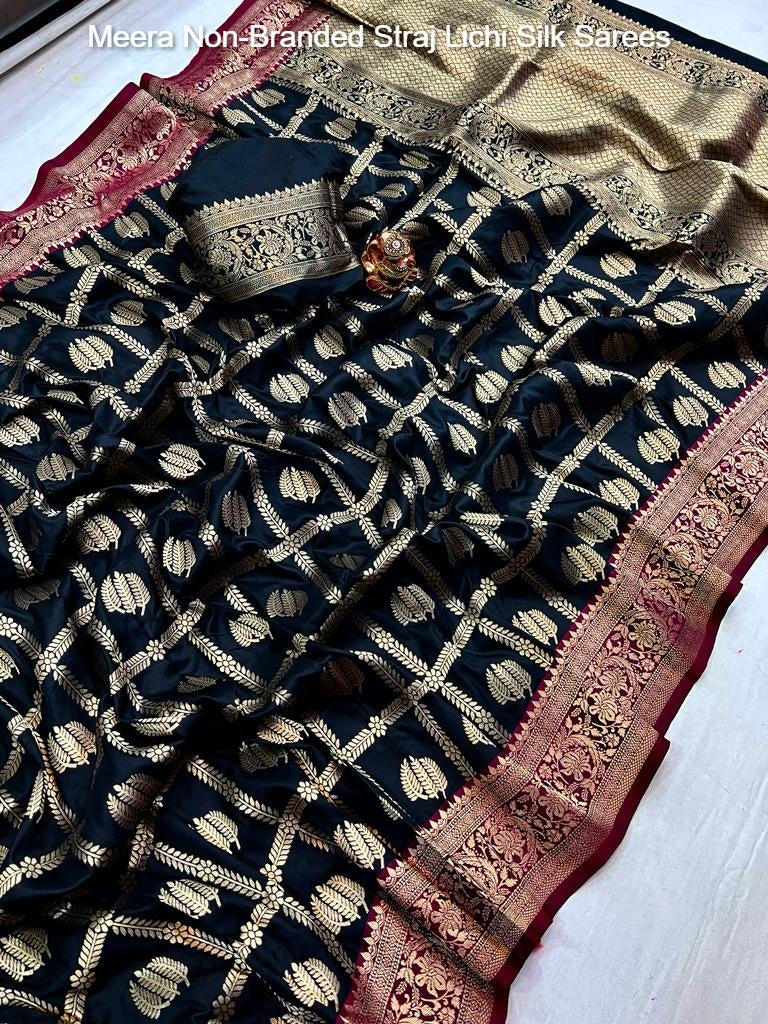 Meera Non-Branded Straj Lichi Silk Sarees