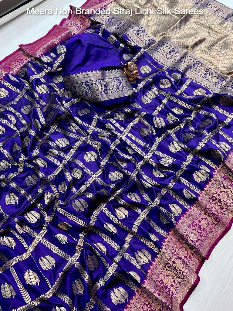 Meera Non-Branded Straj Lichi Silk Sarees