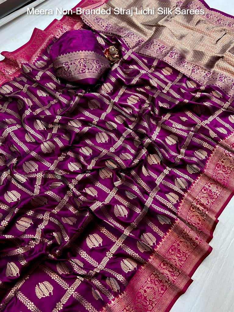 Meera Non-Branded Straj Lichi Silk Sarees
