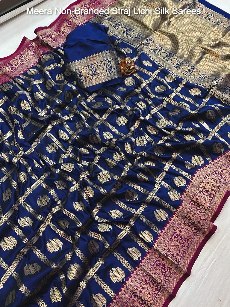 Meera Non-Branded Straj Lichi Silk Sarees