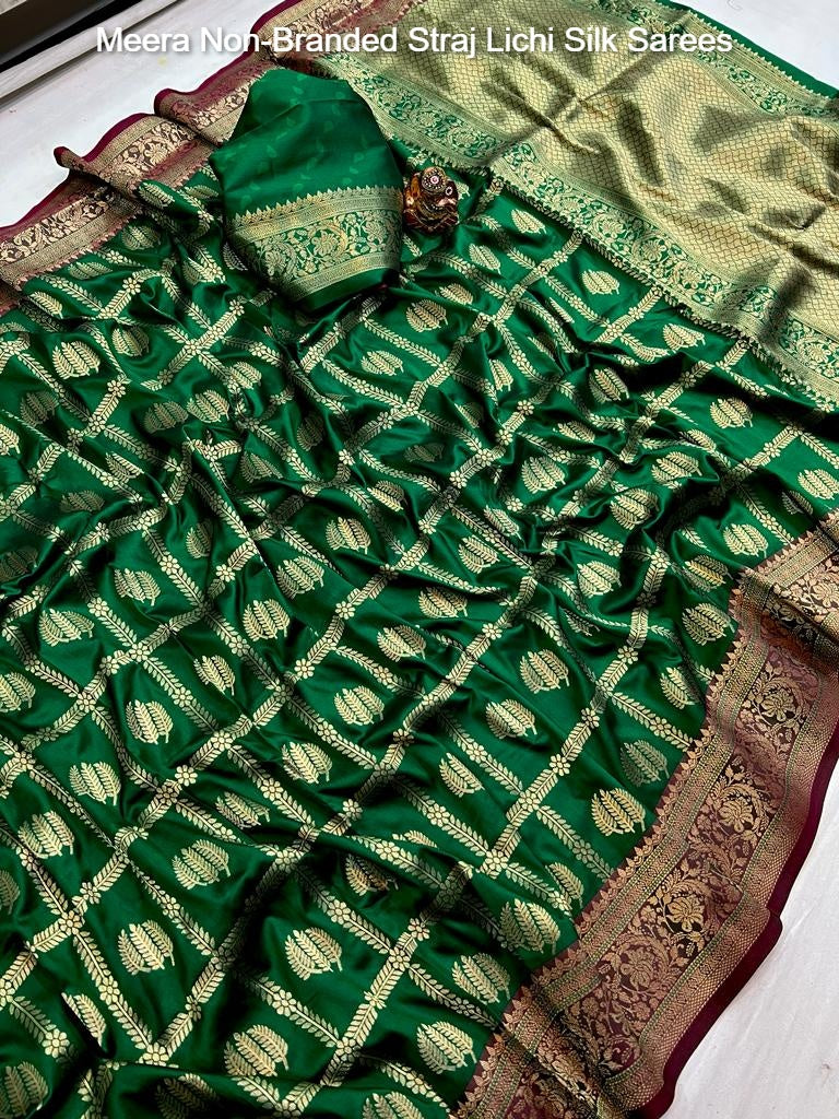 Meera Non-Branded Straj Lichi Silk Sarees