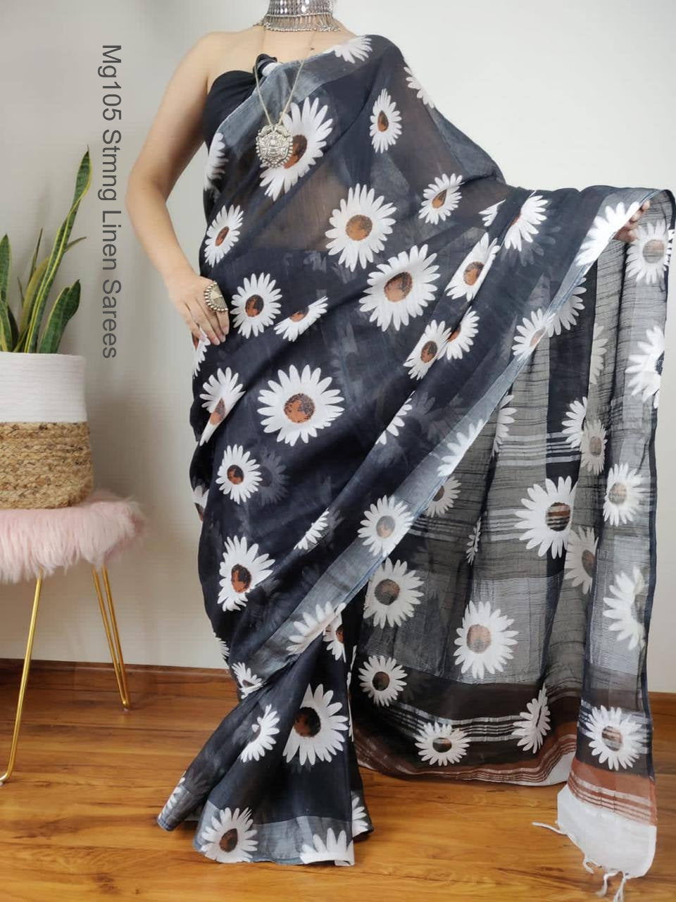 Mg105 Stmng Linen Sarees